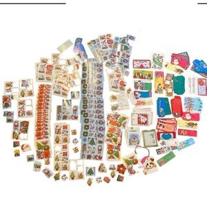 Huge Lot Vintage MCM Gummed Christmas Seals Gift Tags Die Cuts Kitsch hundreds!